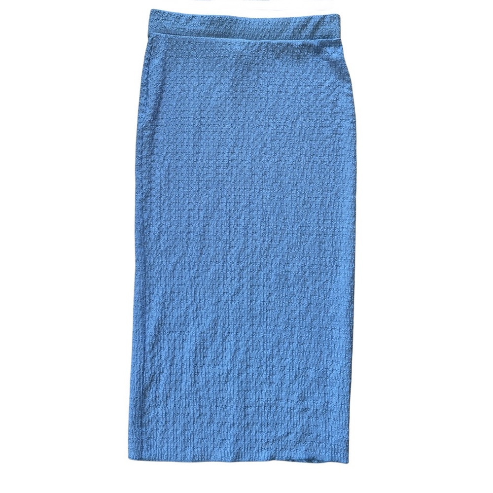 Vtg Y2K Wearever Fitted Midi Tube Skirt Crinkle Texture Sky Blue Sz XL USA 90s